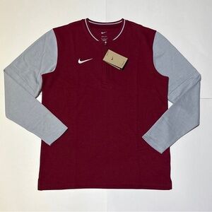 Nike Burgundy and Light Gray Long Sleeve Half Zip Pullover Top